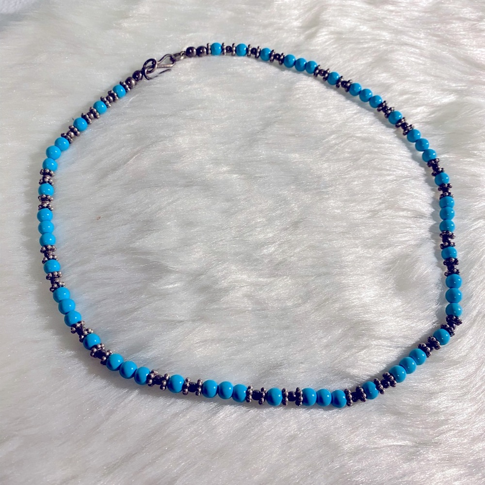 vintage sterling silver turquoise color choker necklace hook style closure boho